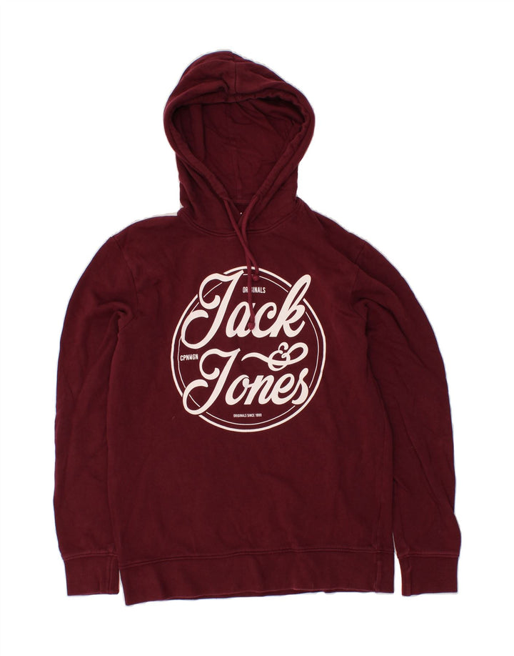 JACK & JONES Mens Graphic Hoodie Jumper Large Burgundy Cotton Vintage Jack & Jones and Second-Hand Jack & Jones from Messina Hembry 