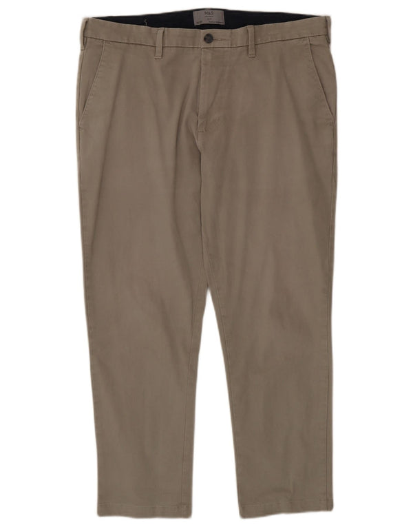 Calças masculinas Marks & Spencer Slim Fit Chino W36 L26 Algodão Bege