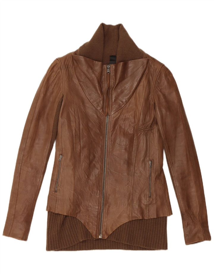 Jaqueta de couro feminina vintage Reino Unido 10 couro marrom pequeno