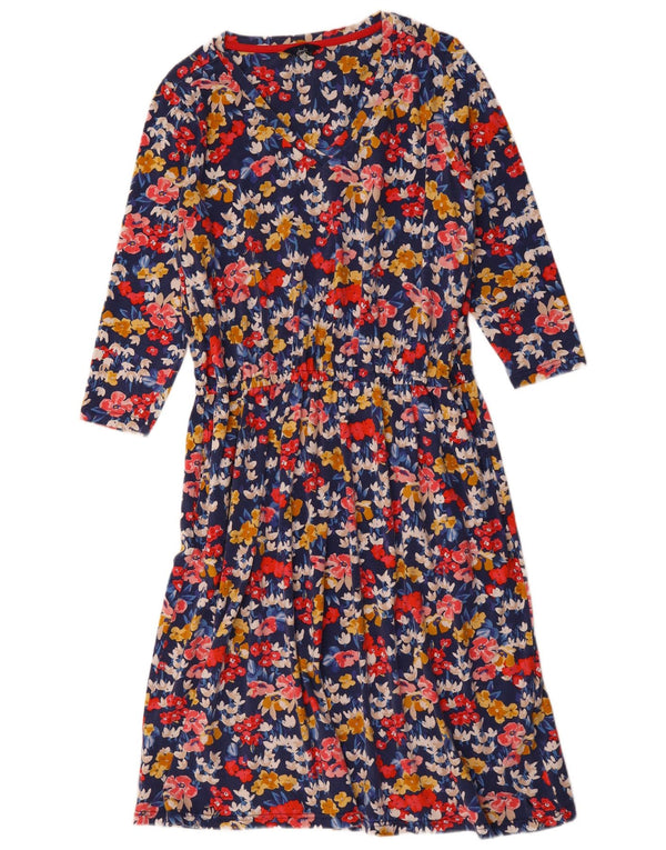 Vestido feminino Joules manga 3/4 linha A UK 18 XL algodão floral multicolorido