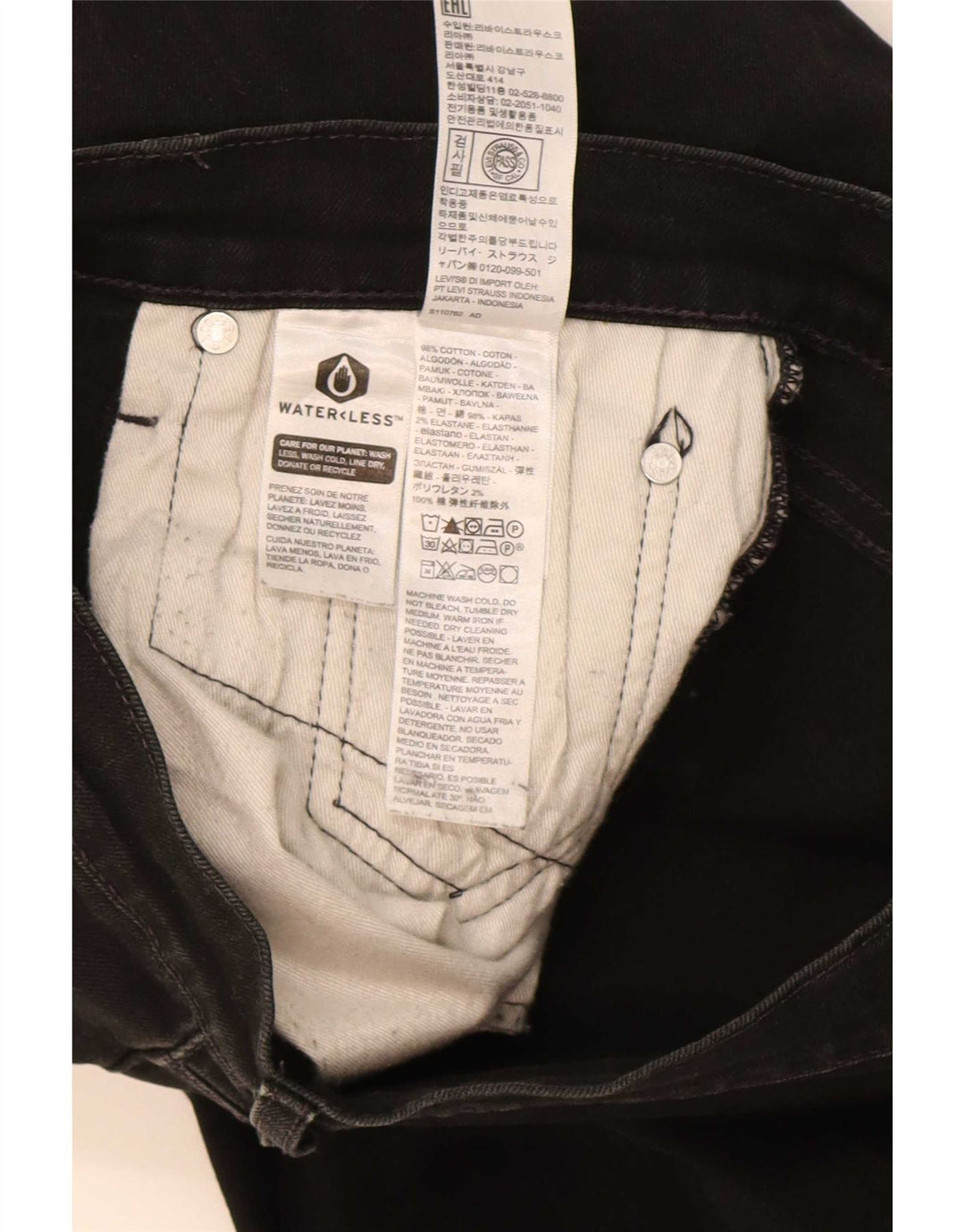 Calça jeans reta masculina Levi's W30 L32 algodão preto