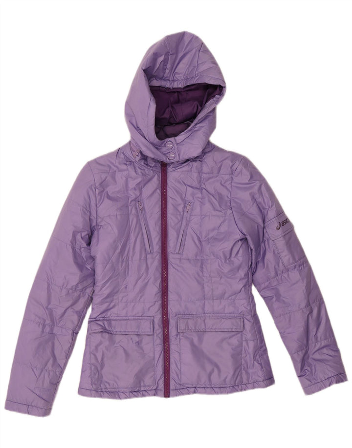 Jaqueta acolchoada com capuz feminina Asics UK 10 poliéster roxo pequeno