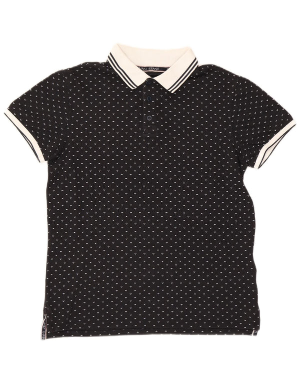 Camisa polo masculina regular Armani pequena de algodão manchado preto