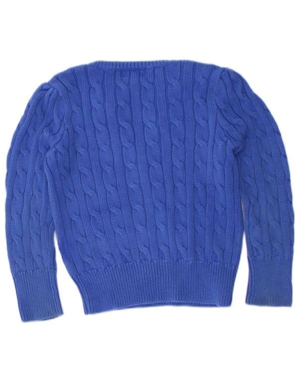 Ralph Lauren Suéter feminino com babados na frente e decote em V 3-4 anos algodão azul