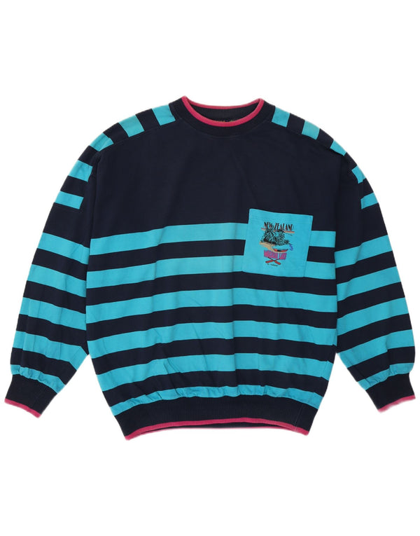Moletom masculino vintage Jumper XL azul marinho listrado algodão