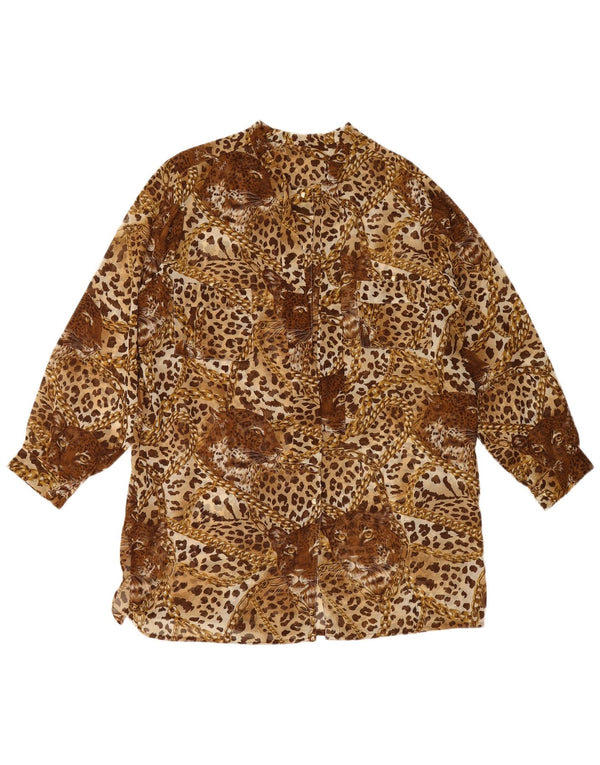 Vestido camisa feminino vintage UK 20 2XL marrom estampa animal