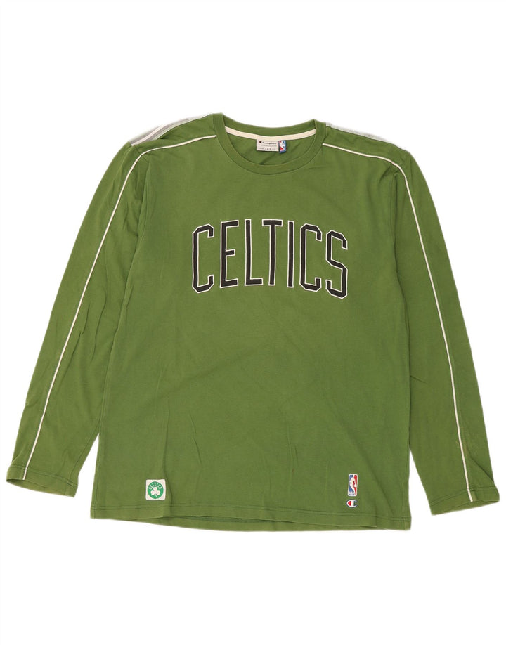 CHAMPION Mens Celtics Graphic Top Manga Longa Grande Algodão Verde