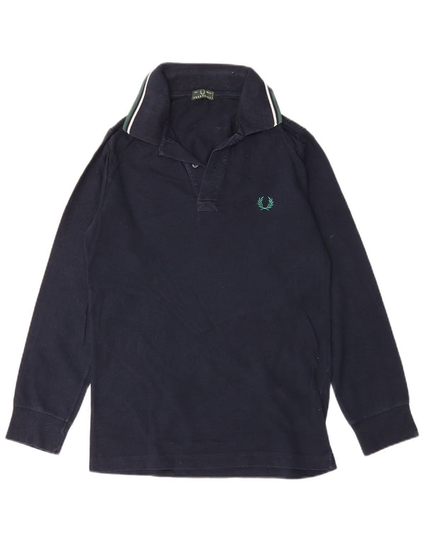 Camisa polo masculina de manga comprida Fred Perry 13-14 anos azul marinho algodão