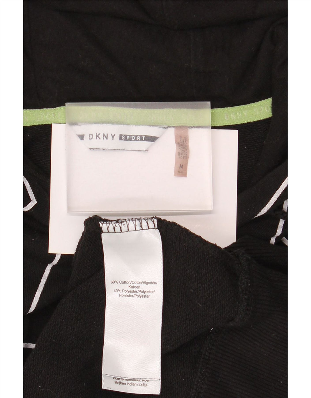 Suéter feminino Dkny com capuz e palangre gráfico oversized Reino Unido 14 médio preto