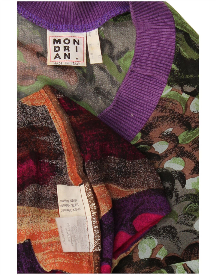 Blusa feminina VINTAGE com padrão abstrato UK 14 grande multicolorida