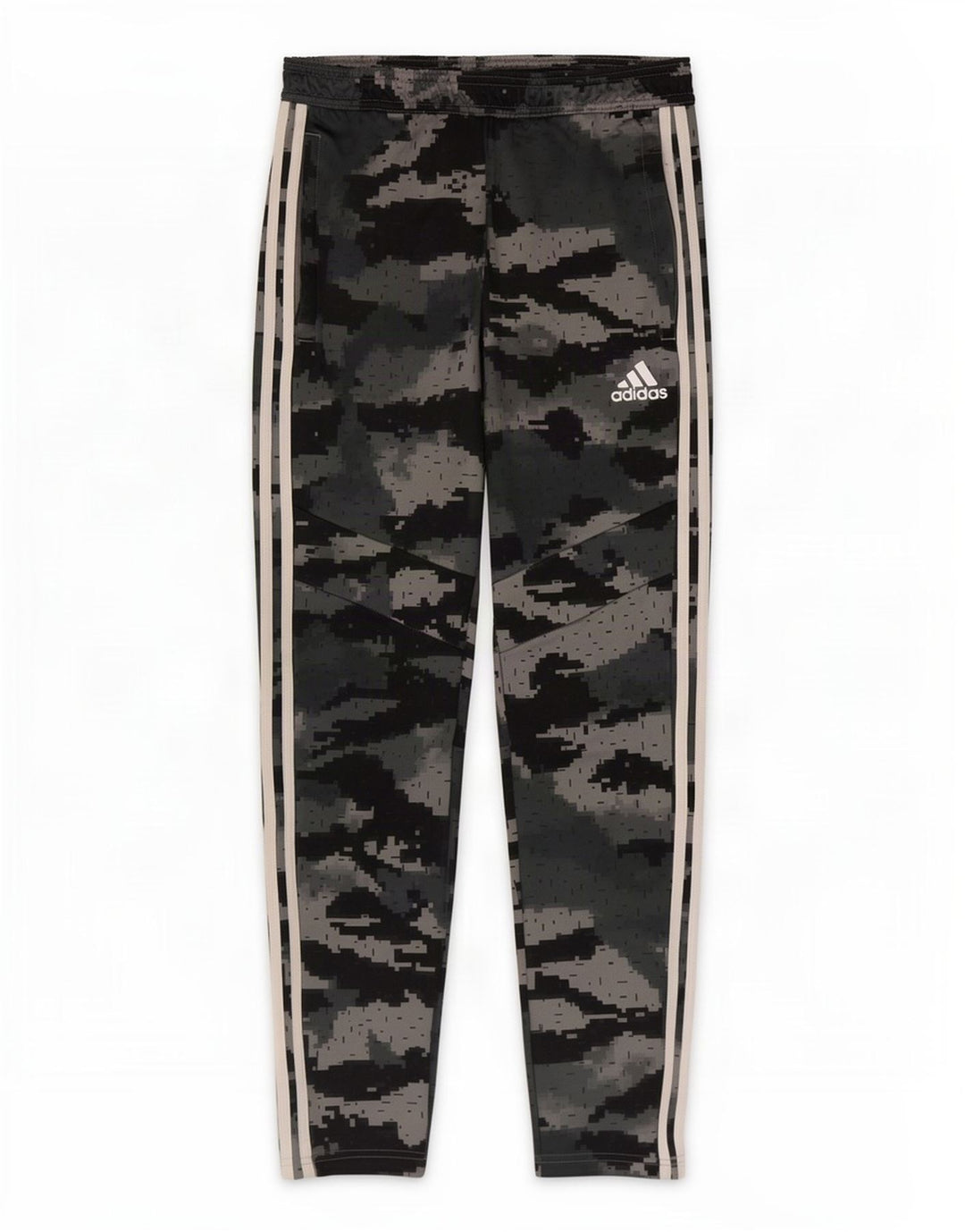 Calça de treino masculina Adidas pequena cinza camuflada poliéster