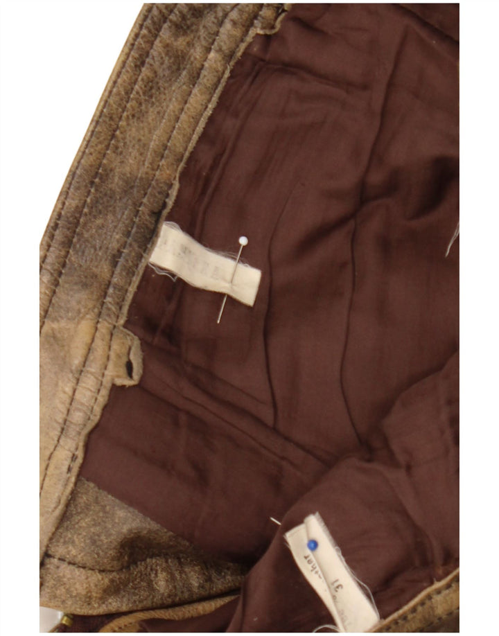 Calça masculina de couro Pantera tamanho 31 W31 L33 couro marrom