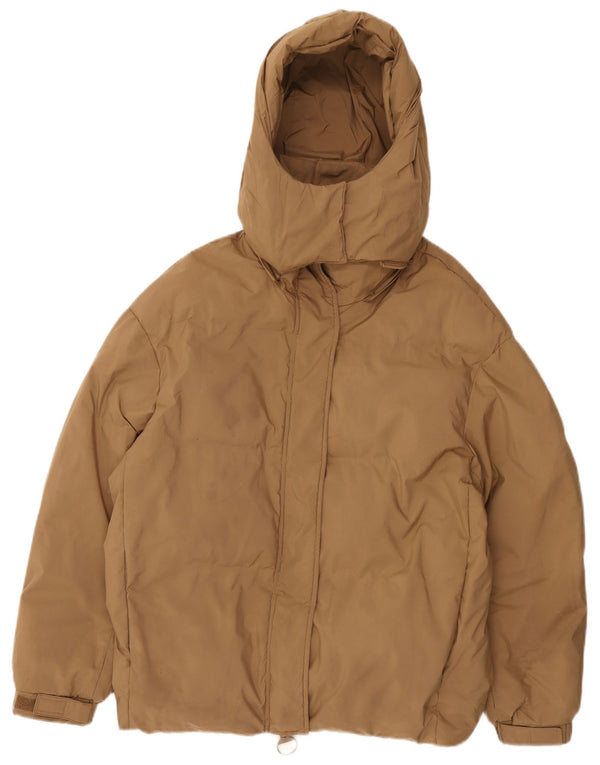 Jaqueta acolchoada oversized feminina Zara UK 10 poliéster bege pequeno