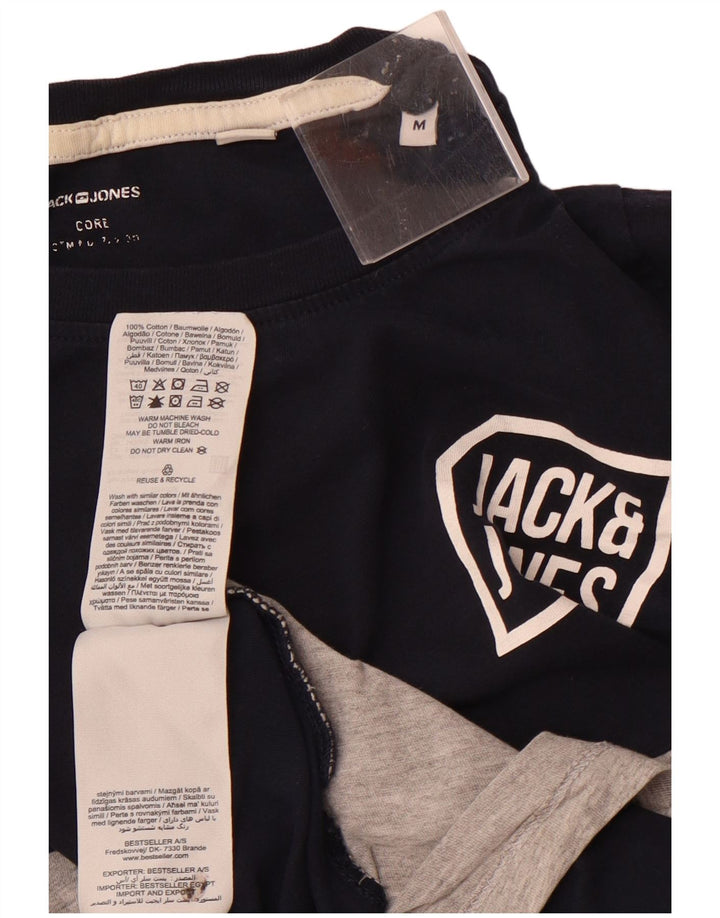 JACK & JONES Camiseta masculina Top médio azul marinho algodão colorblock
