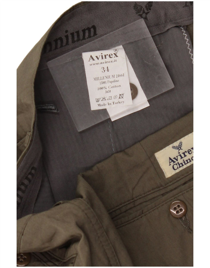 Calça chino reta masculina Avirex W34 L28 algodão cáqui