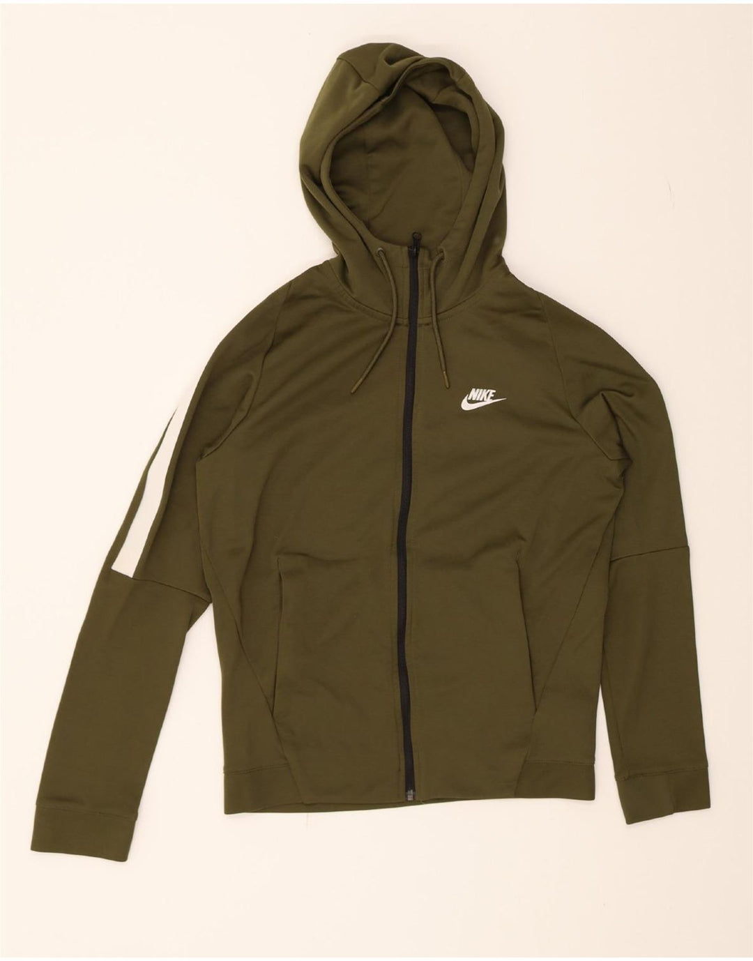 NIKE Mens Zip Hoodie Sweater Small Khaki Colourblock Cotton Vintage Nike and Second-Hand Nike from Messina Hembry 