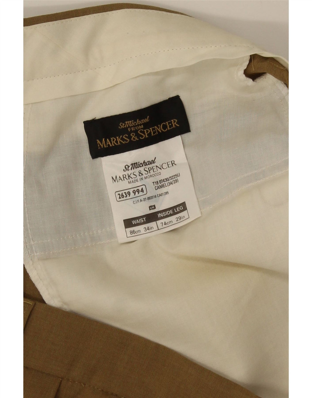Calça masculina Marks & Spencer Pegged Suit W34 L29 Poliéster cáqui