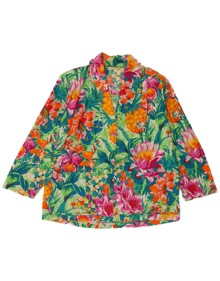 Jaqueta blazer feminina vintage com 2 botões Reino Unido 16 grande floral multicolorido