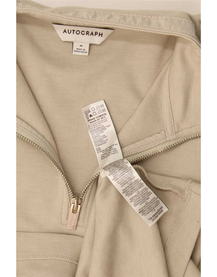 Marks & Spencer Masculino 1/4 Zip Top Manga Longa Algodão Bege Médio