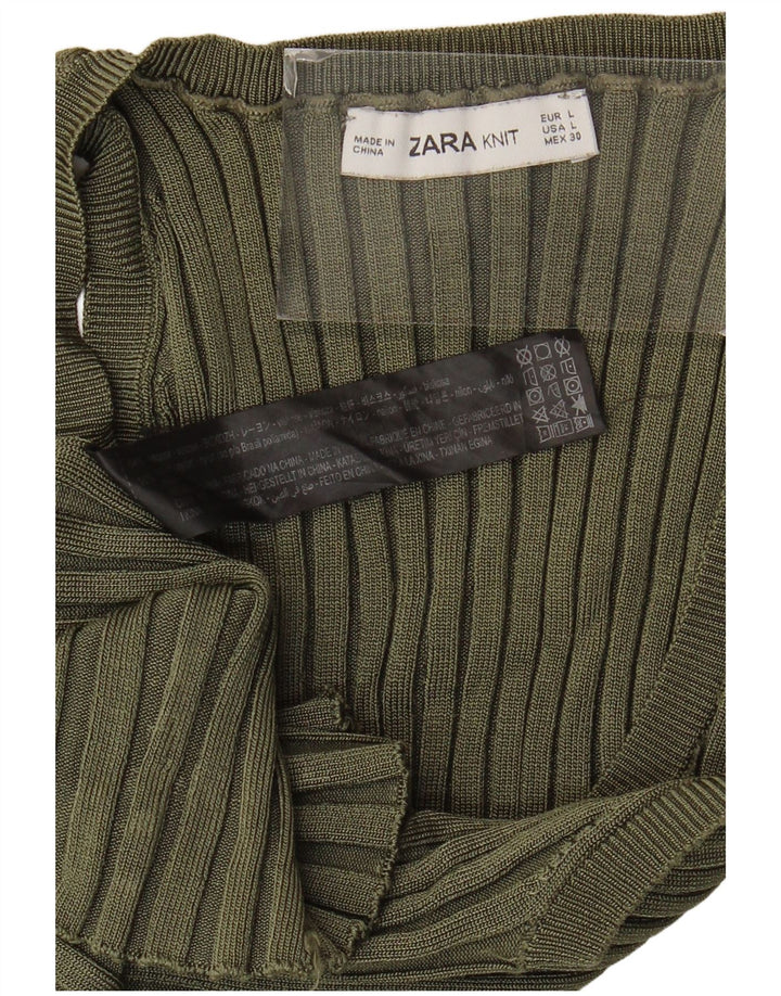 Colete feminino Zara UK 14 grande viscose cáqui