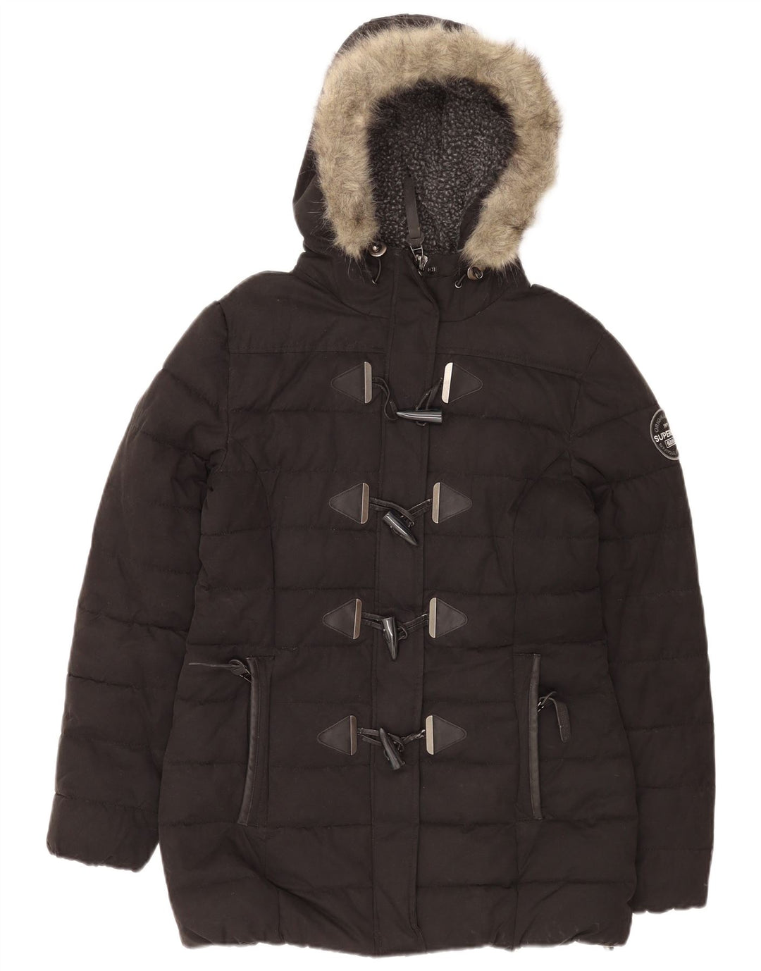 Jaqueta acolchoada com capuz feminina Superdry UK 14 grande poliéster preto