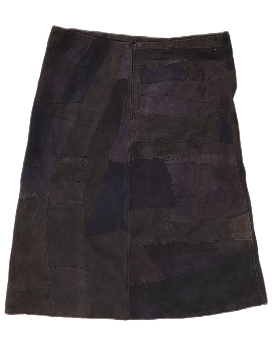 Saia feminina de camurça VINTAGE Reino Unido 10 pequena W28 couro patchwork multicolorido