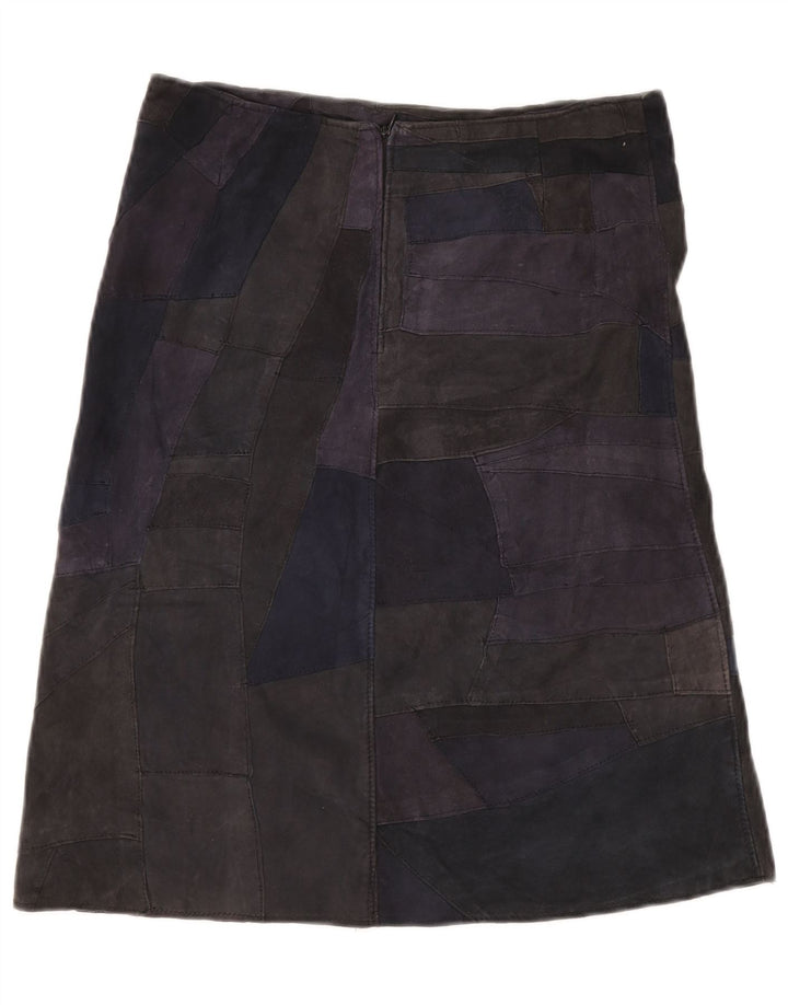 Saia feminina de camurça VINTAGE Reino Unido 10 pequena W28 couro patchwork multicolorido