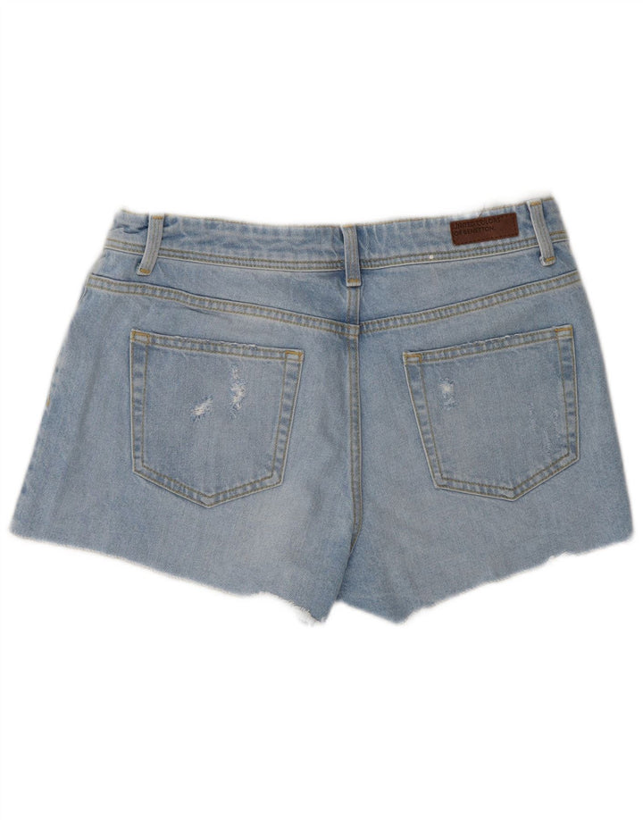 Benetton Shorts jeans feminino desgastado W31 algodão azul médio