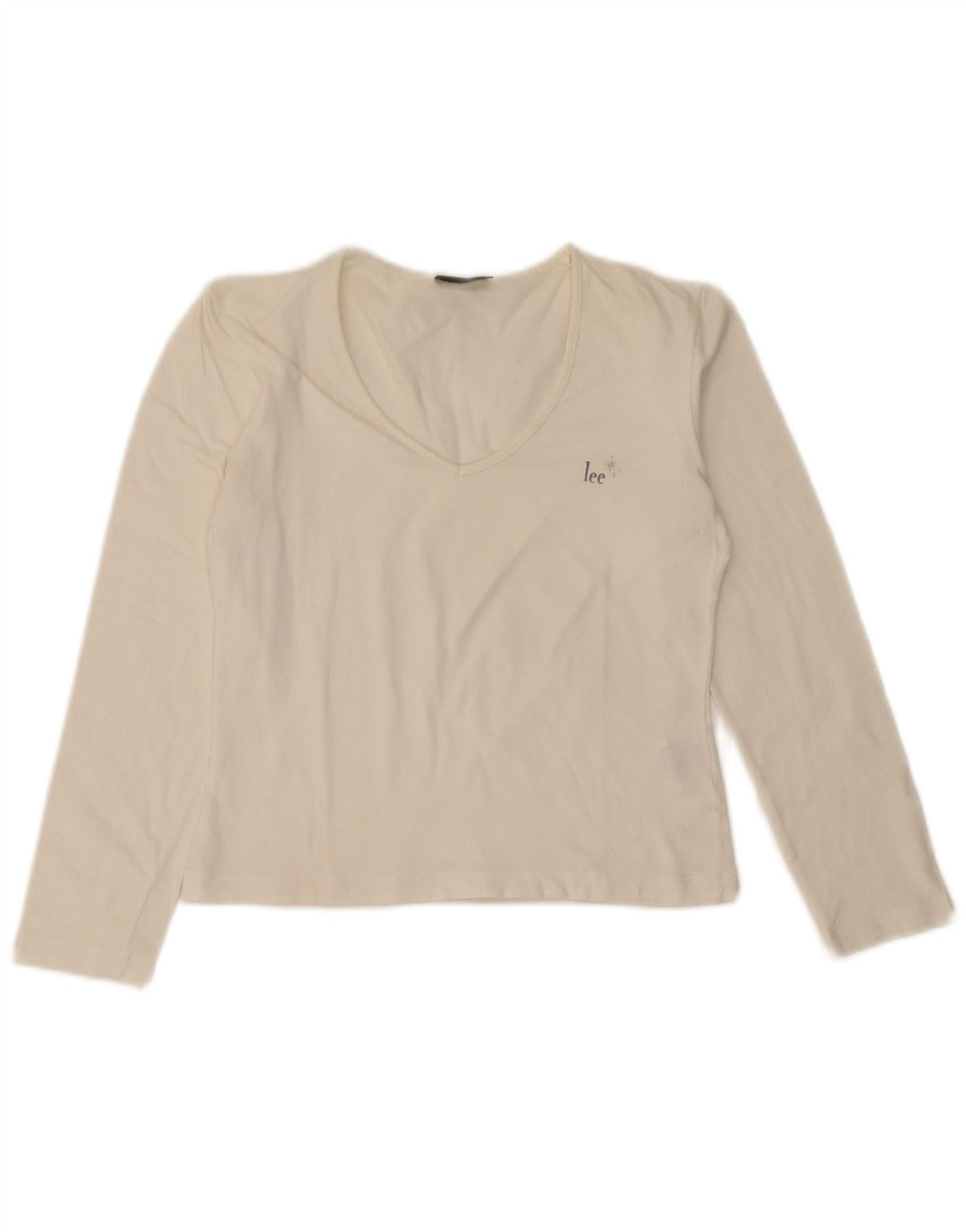 Lee Womens Crop Top Manga Longa Reino Unido 14 Grande Algodão Branco