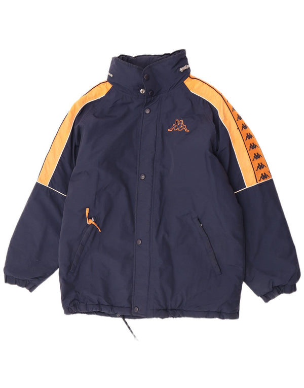 Jaqueta masculina acolchoada com capuz gráfico Kappa UK 38 médio azul marinho colorblock