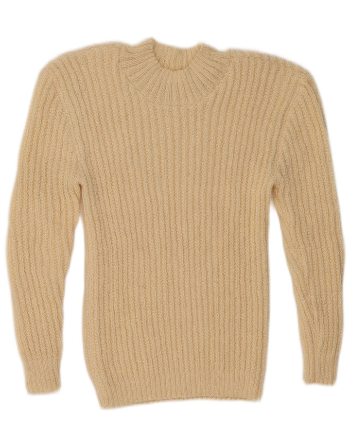 Suéter feminino vintage com gola tartaruga Reino Unido 10 pequeno bege