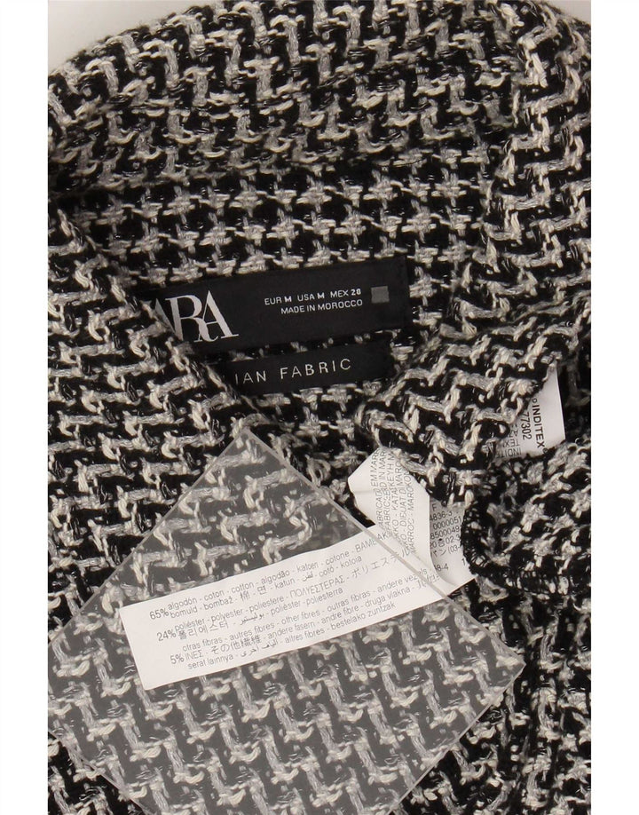 Zara Jaqueta Bomber Feminina Oversized Reino Unido 14 Médio Preto Houndstooth Algodão