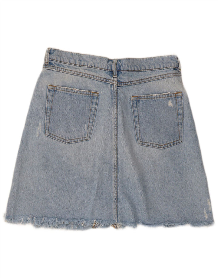 Zara Mini saia jeans desgastada feminina média W28 algodão azul