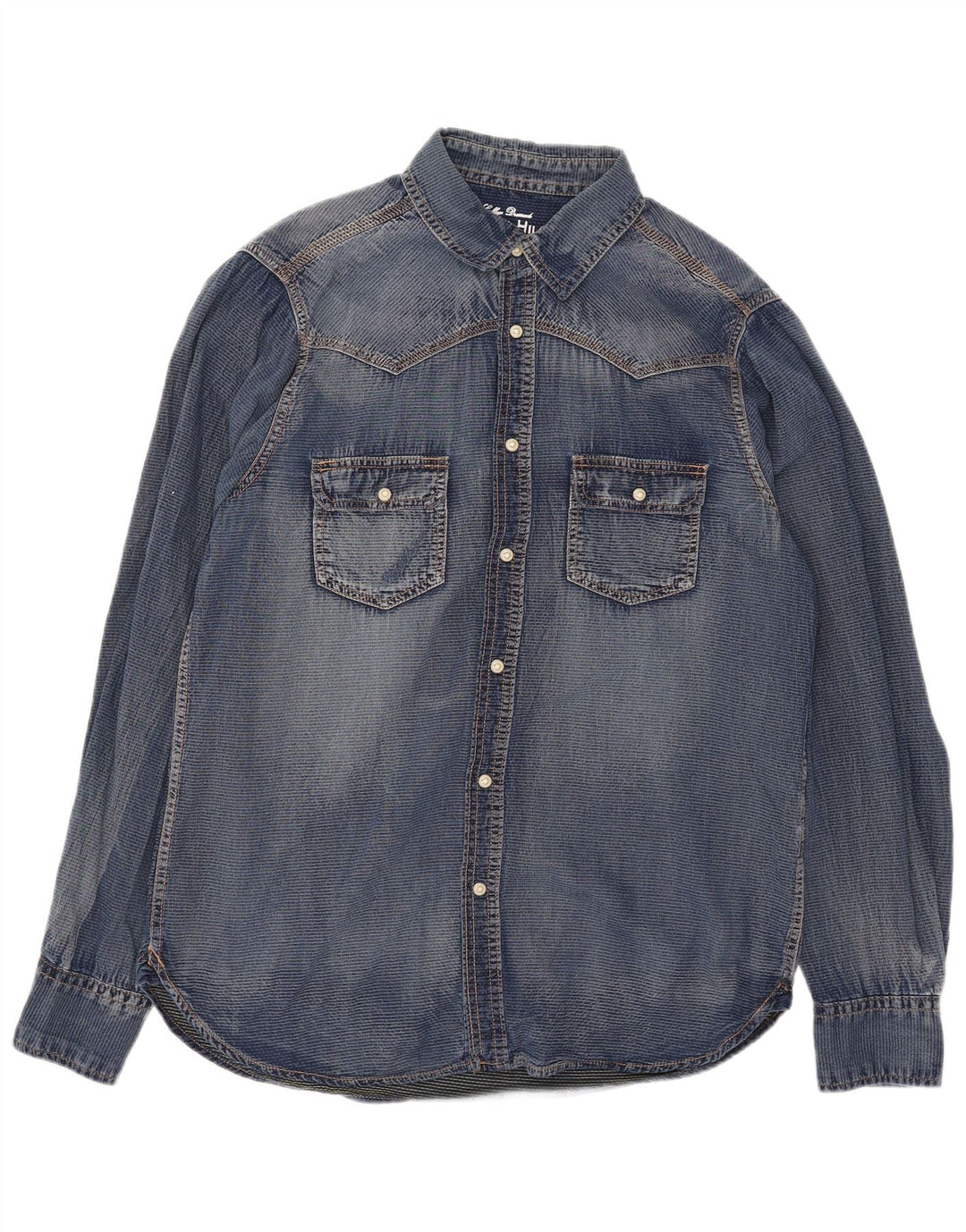 Camisa jeans masculina Grand & Hills grande algodão azul