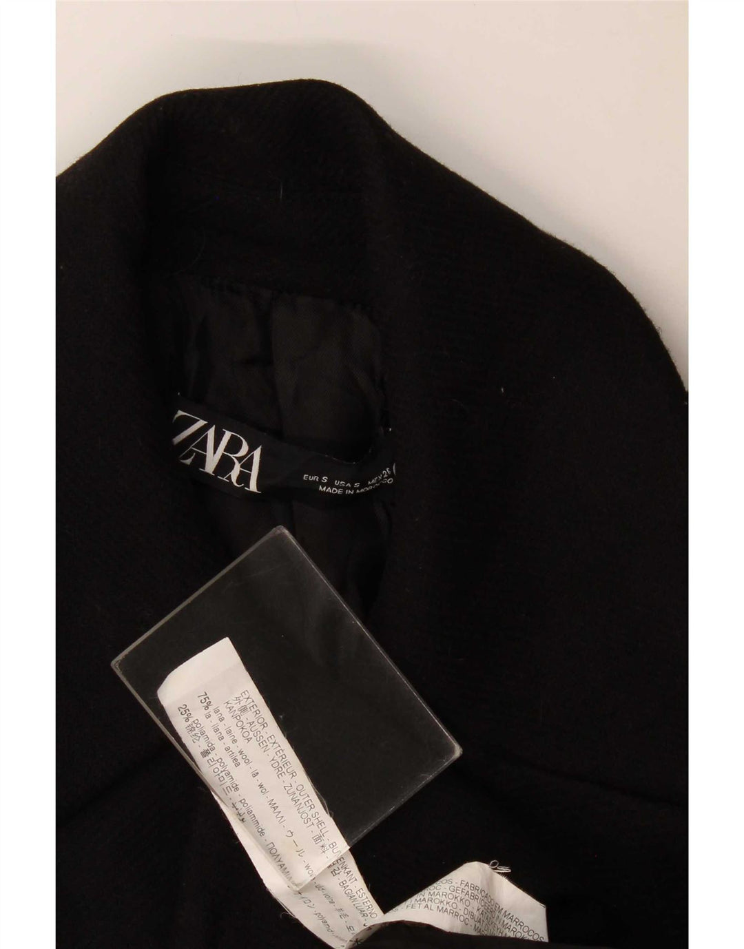 Zara Casaco feminino duplo breasted UK 10 pequeno lã preta