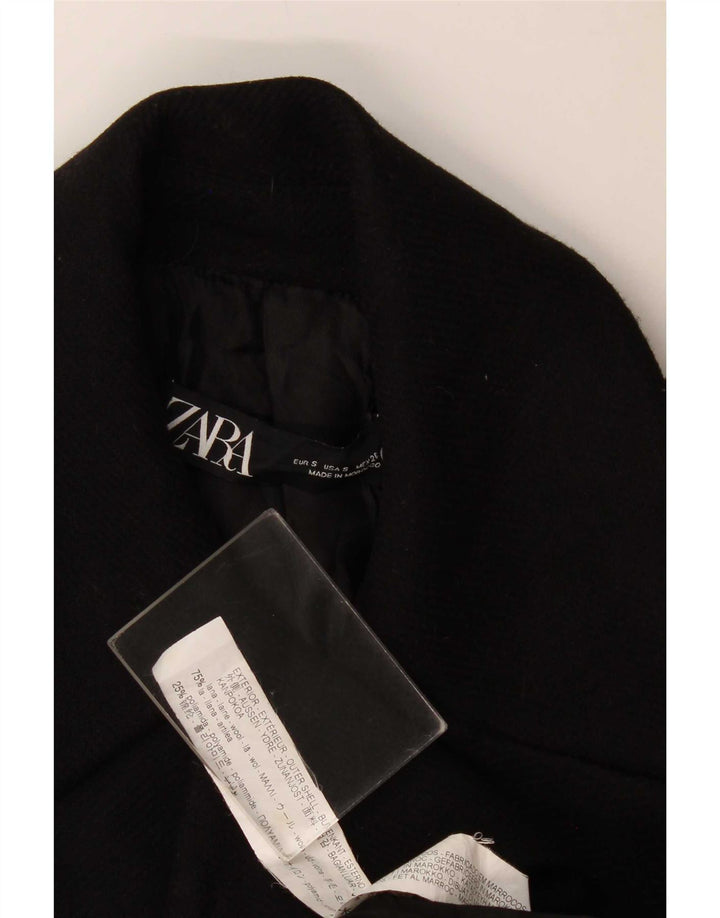 Zara Casaco feminino duplo breasted UK 10 pequeno lã preta
