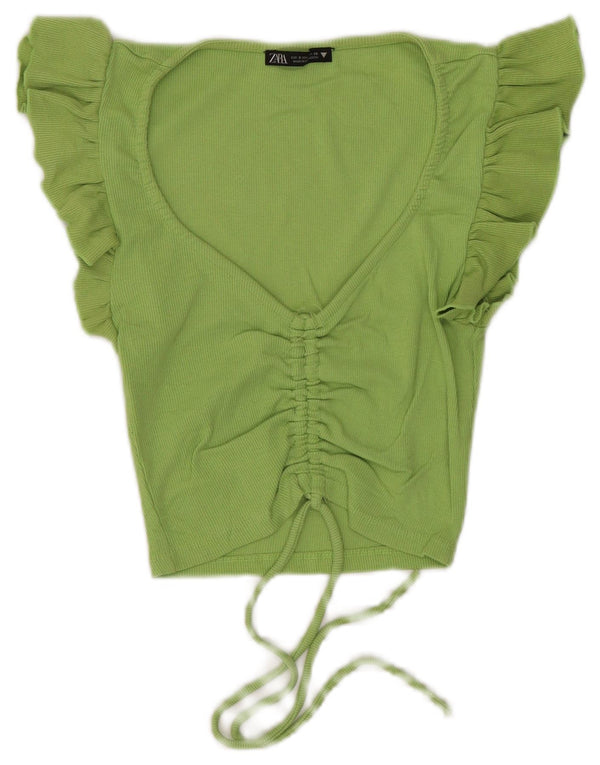 Zara Blusa Crop Feminina Top Reino Unido 8 Pequeno Verde