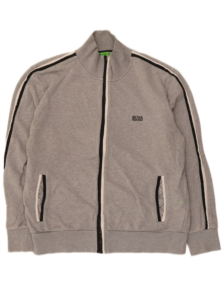Hugo Boss Mens Treino Top Jaqueta Grande Algodão Listrado Cinza