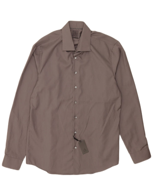 Camisa justa masculina Calvin Klein Suze 41 16 grande algodão cinza