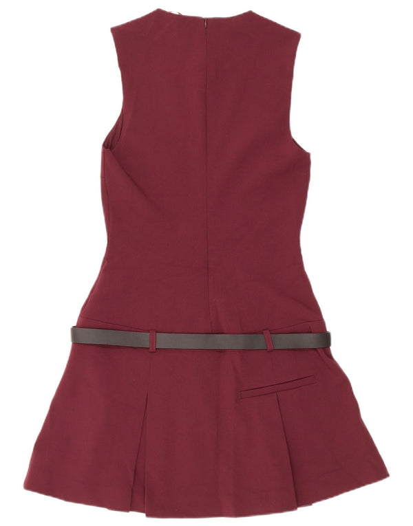 Zara Vestido feminino sem mangas com cintura baixa Reino Unido 4 XS Borgonha Poliéster