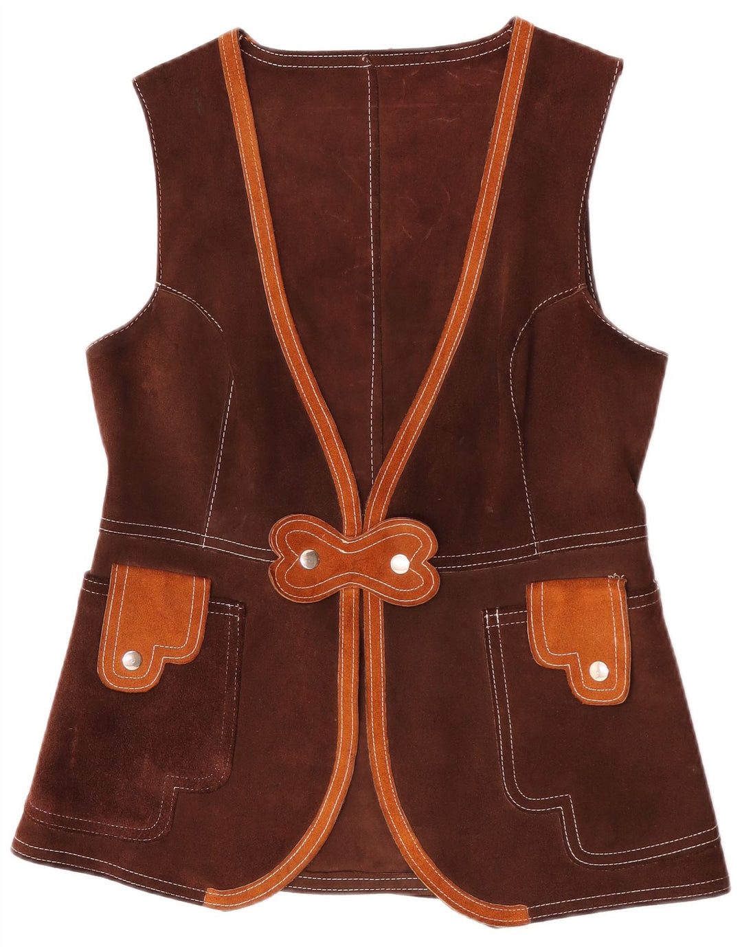 Colete de camurça vintage feminino UK 12 marrom médio