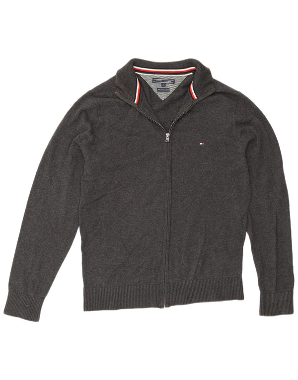 Tommy Hilfiger Suéter masculino com zíper completo e algodão cinza médio