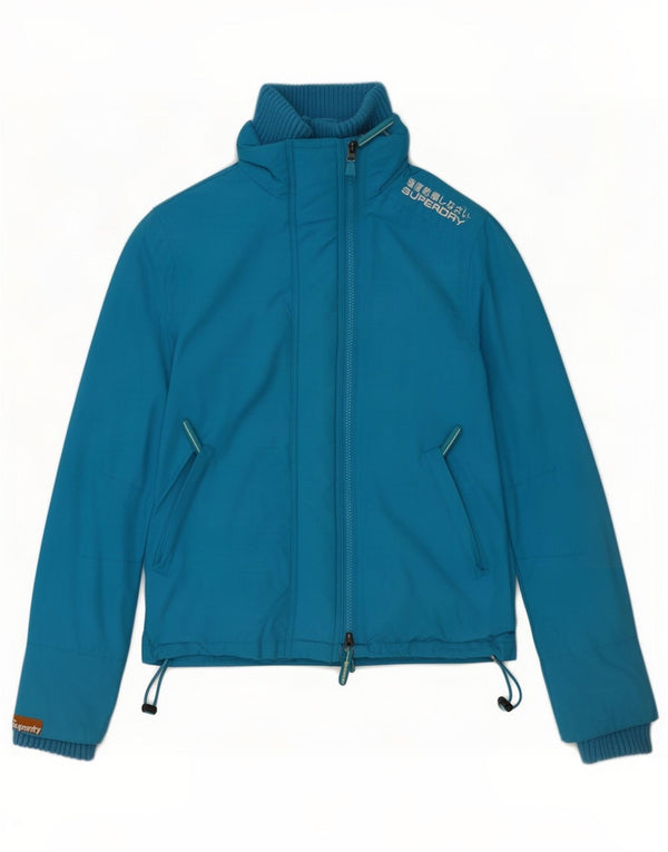Jaqueta de chuva feminina Superdry UK 10 pequena azul nylon