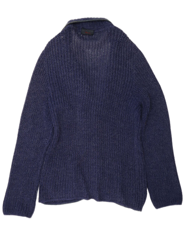 Suéter cardigã feminino de crochê Marlane Reino Unido 16 grande azul marinho