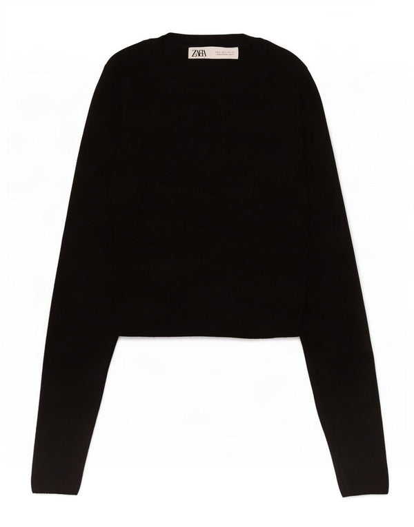 Zara Womens Crop Top Manga Longa Reino Unido 8 Pequena Viscose Preta
