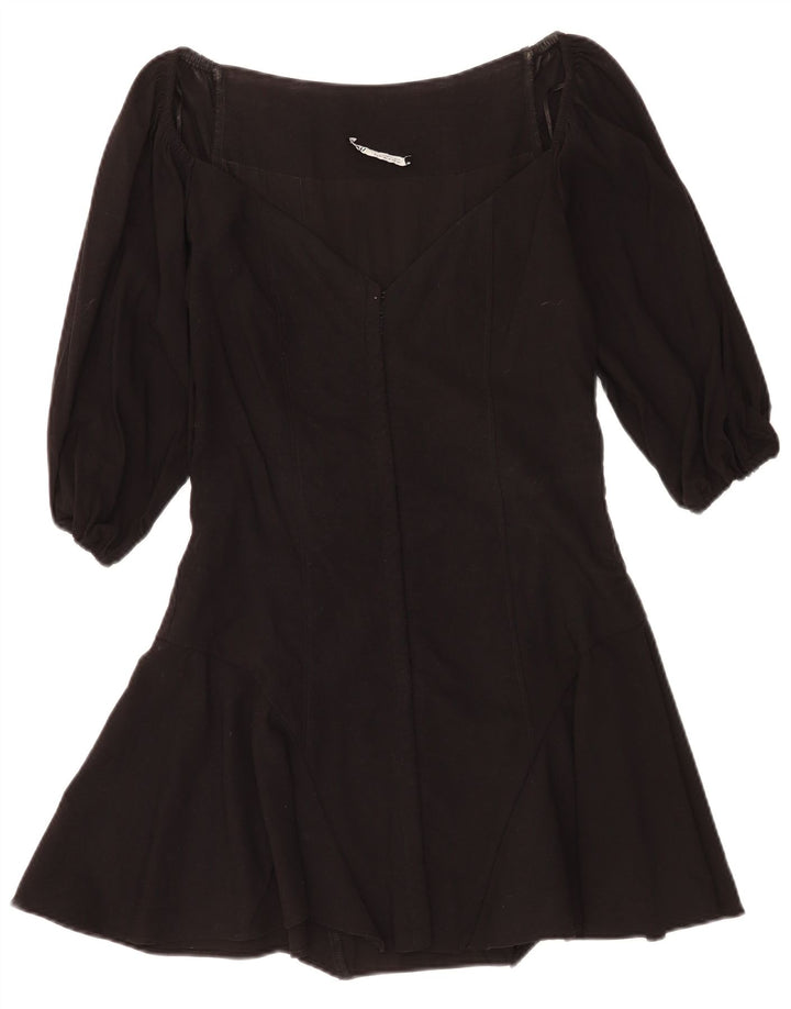 Vestido feminino Zara manga 3/4 linha A Reino Unido 12 médio preto