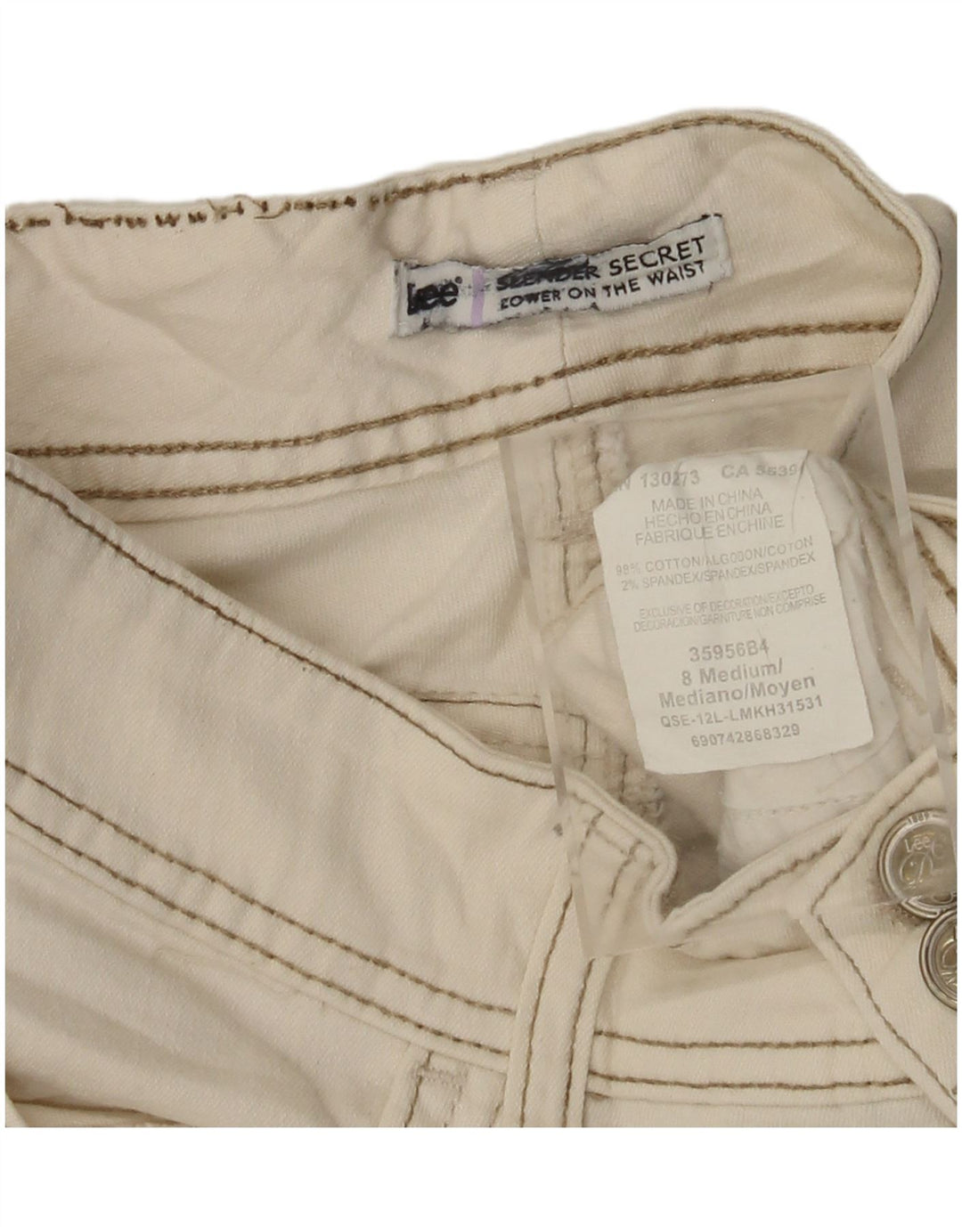 Shorts casuais femininos LEE Slender Secret US 8 médio W28 algodão branco