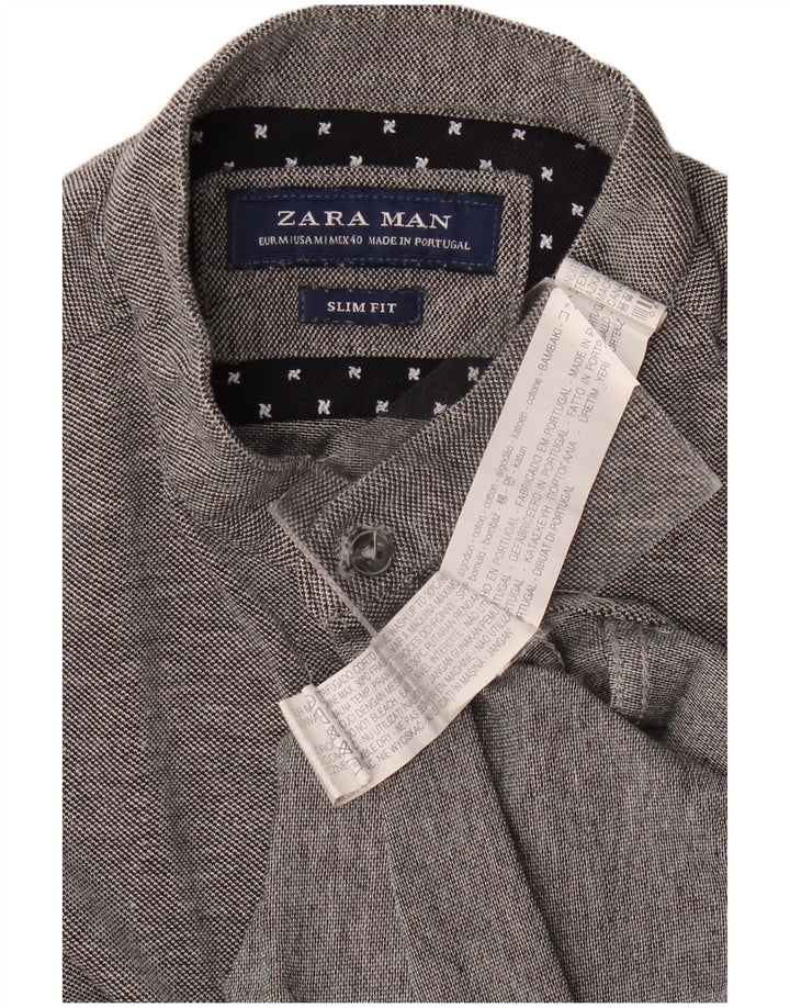 Camisa masculina Zara Slim Fit algodão cinza médio