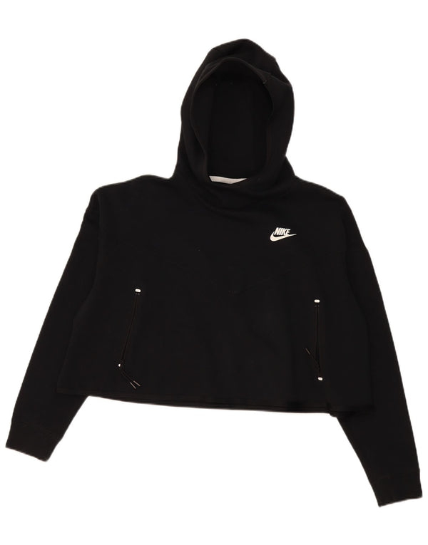 Nike Womens Crop Oversized Hoodie Jumper Reino Unido 10 Pequeno Algodão Preto