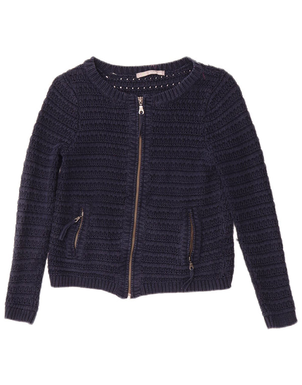 Suéter cardigã feminino Marks & Spencer Reino Unido 8 pequeno algodão azul marinho